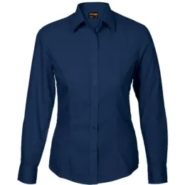 Navy Basic Poly Cotton Blouse Long Sleeve Ladies